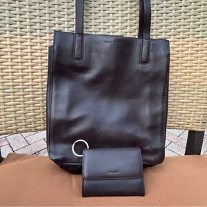 VTG Nine West Dark Brown Leather Tote Bag Women’s Handbag With Matching Wallet